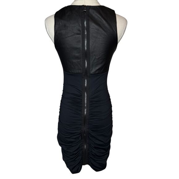 LaPina by David Helwani Leather and Fabric Bodycon Ruched Black Dress size Small - Picture 3 of 5